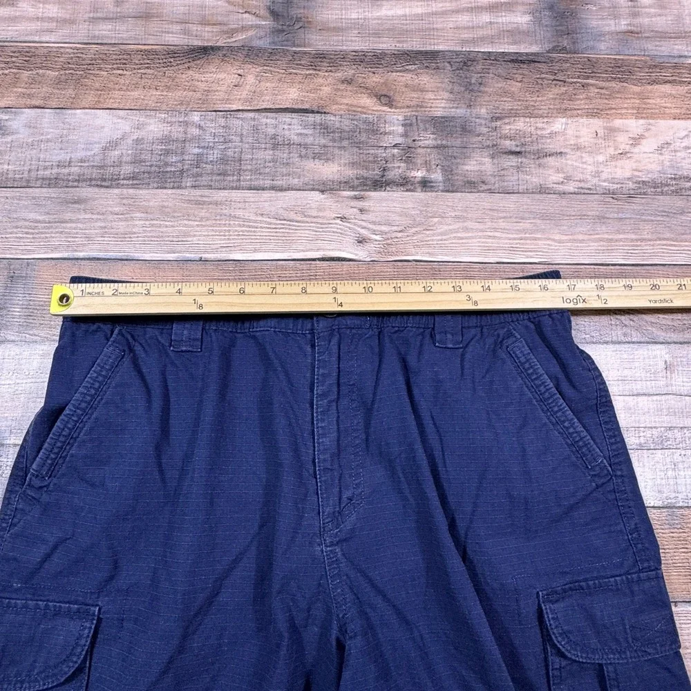 Outdoor Life Mens Cargo Shorts Navy Blue Size Large Ripstop Cotton Elastic Waist